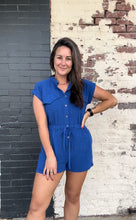 Fashionably Late Romper Blue