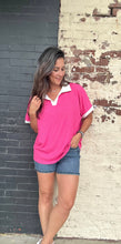 Textured Polo Top Hot Pink/White